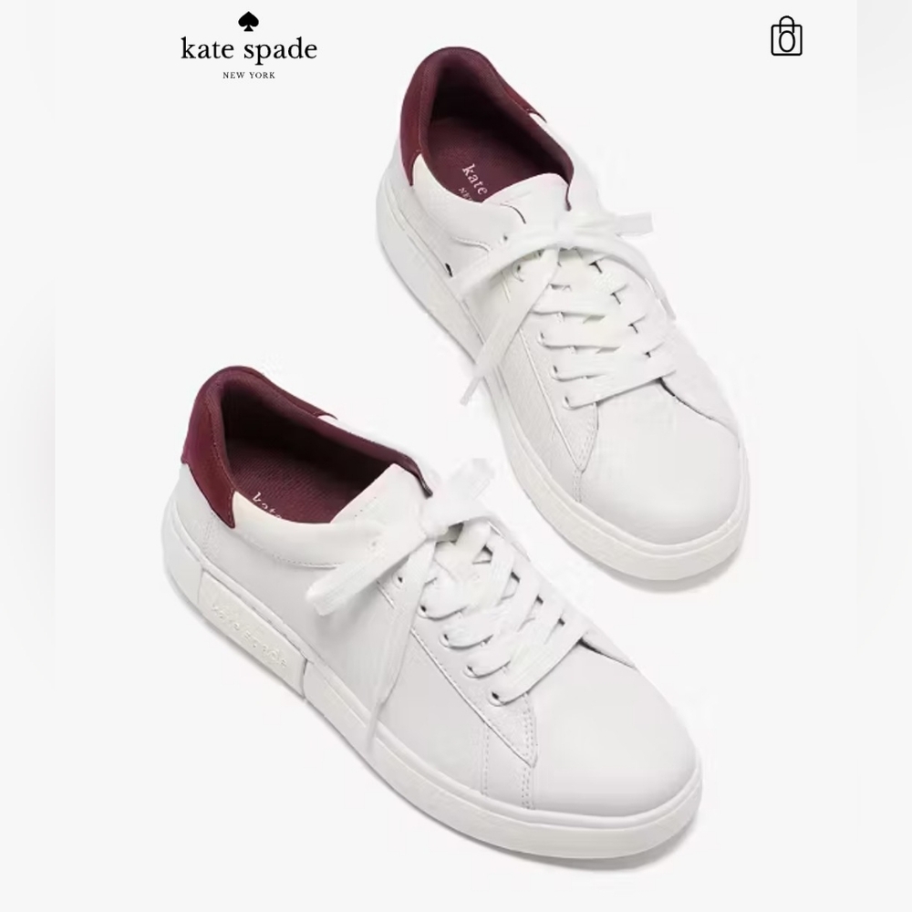kate spade White & Burgandy Lift Sneakers Size 10
